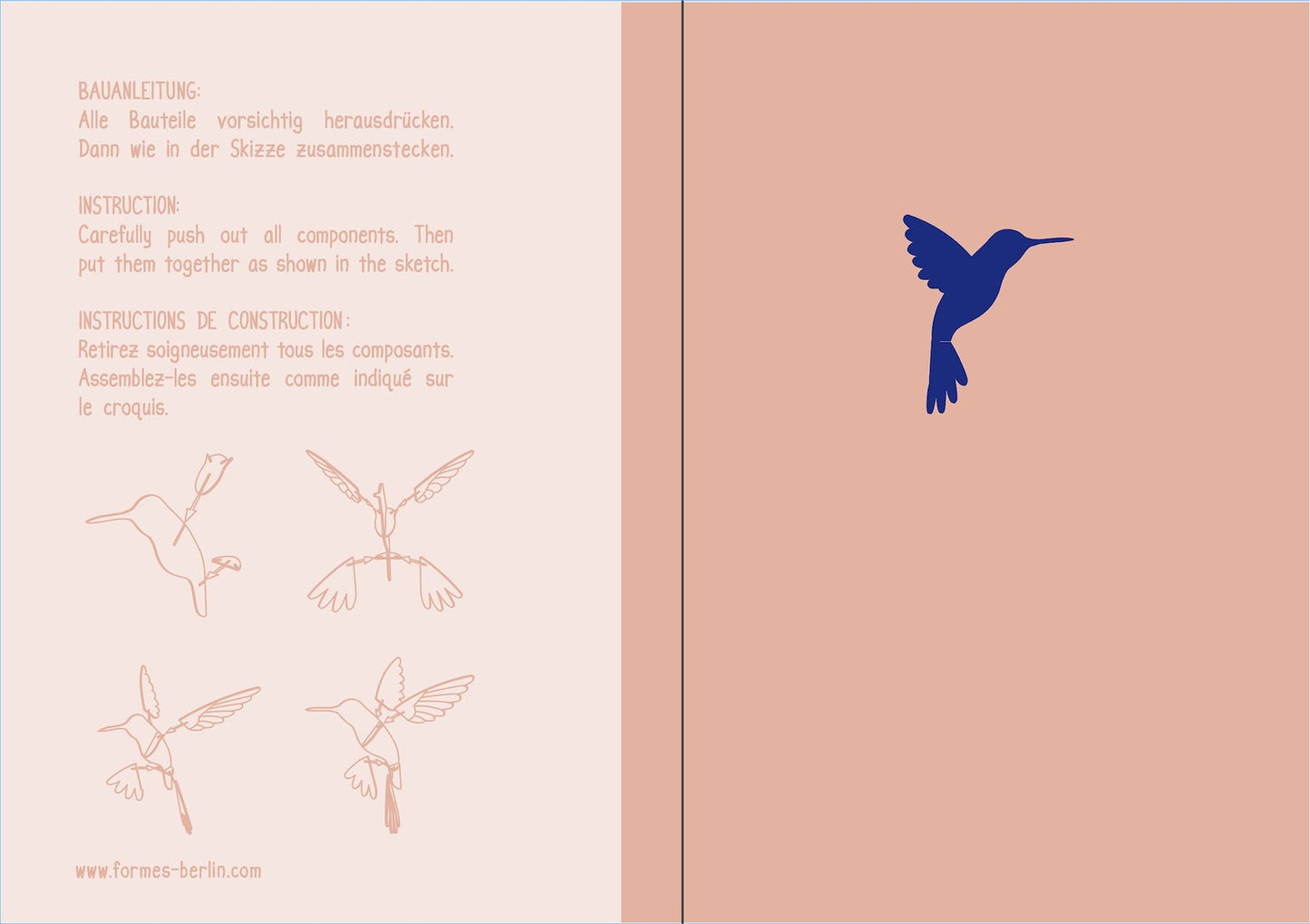 Tarjeta decorativa artesanal 3D de colibrí