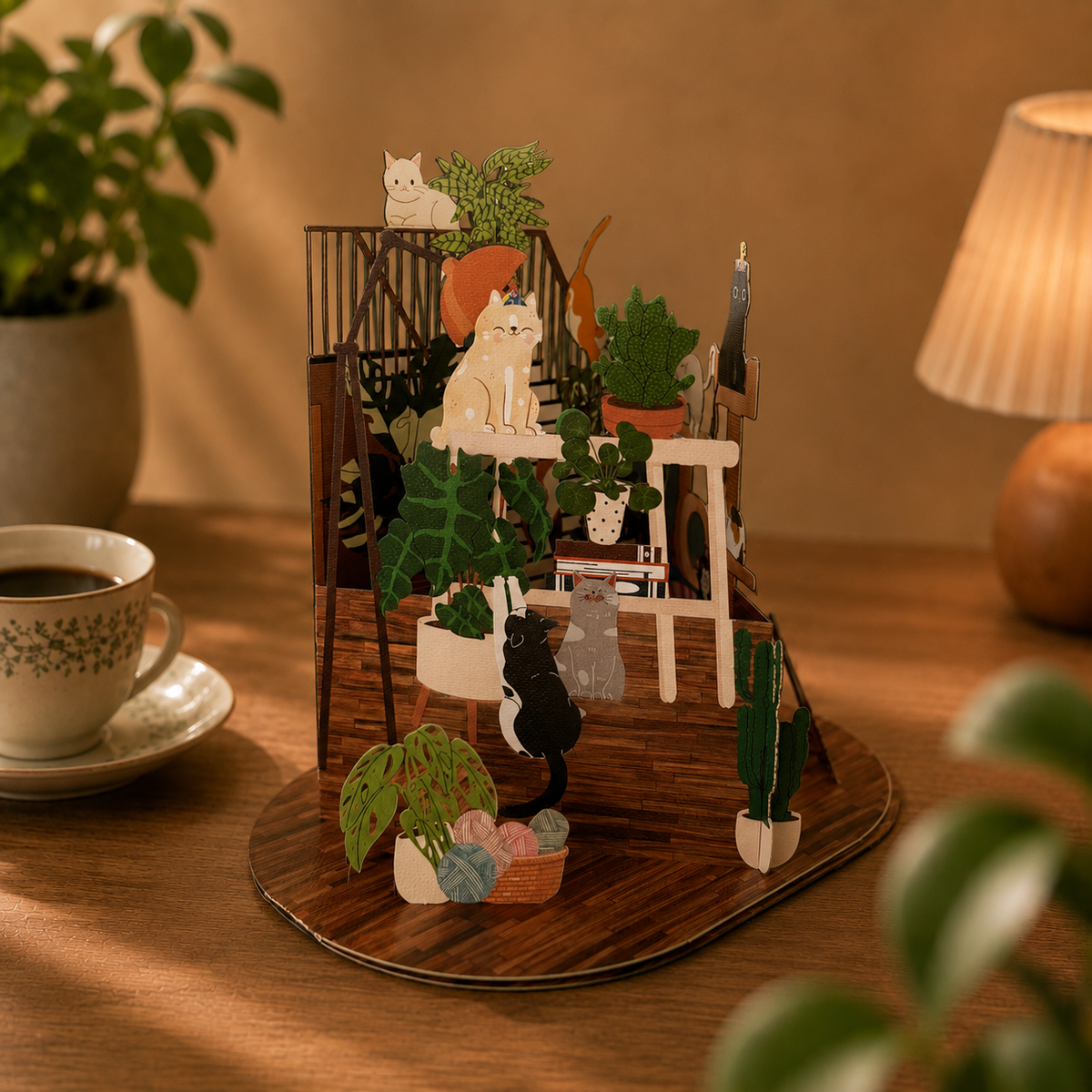 LTC002 — Tarjeta pop-up de gatos y plantas
