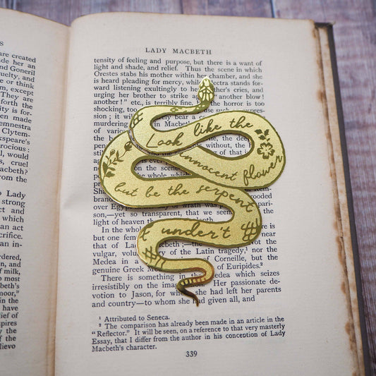 Marcador de libros de latón con serpiente Lady Macbeth de Shakespeare