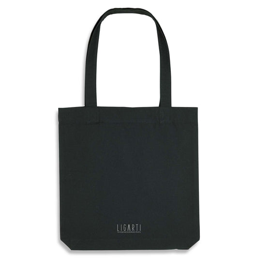 Bolsa de yute negra con cisne origami - reciclada