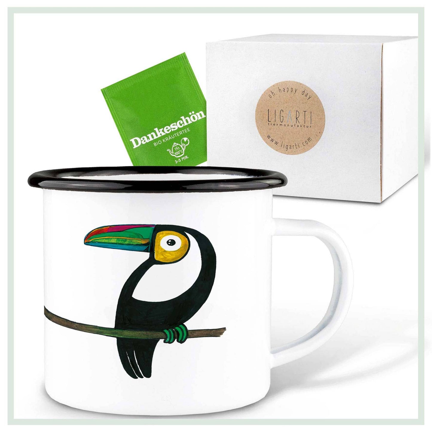 Taza esmaltada – Pareja de tucanes