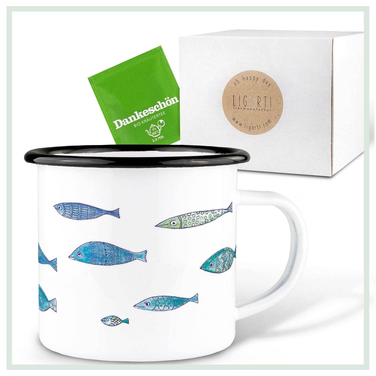 Taza esmaltada – Banco de peces