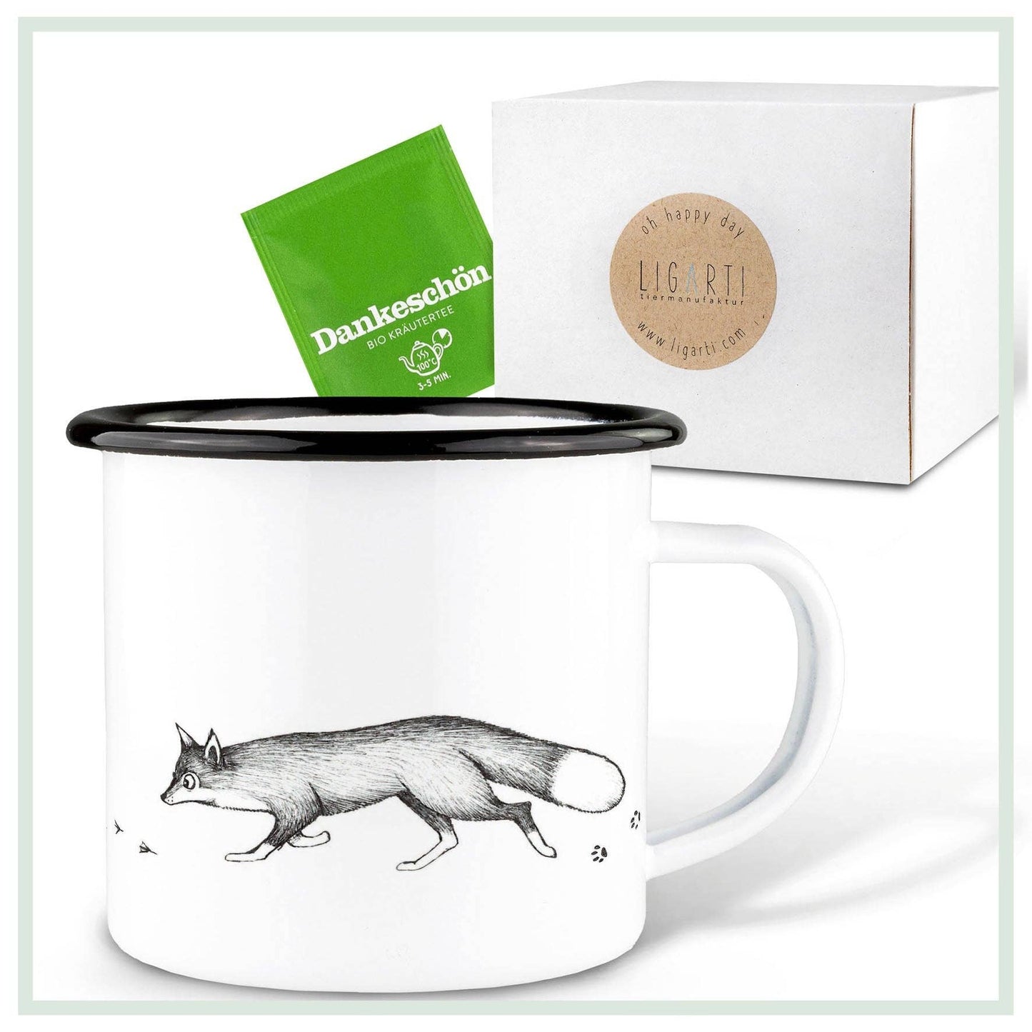 Taza de esmalte – Zorro y Ganso