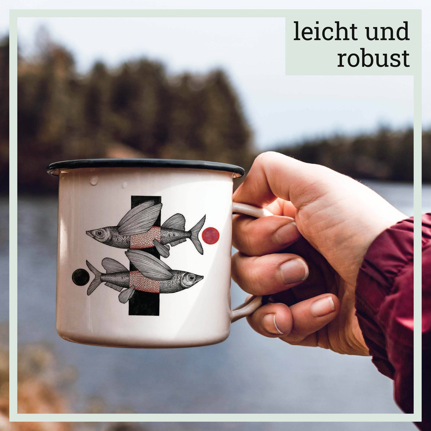 Taza de esmalte – Peces voladores