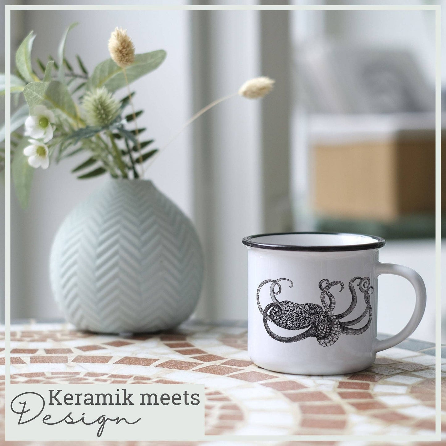 Taza de cerámica con diseño de pulpo