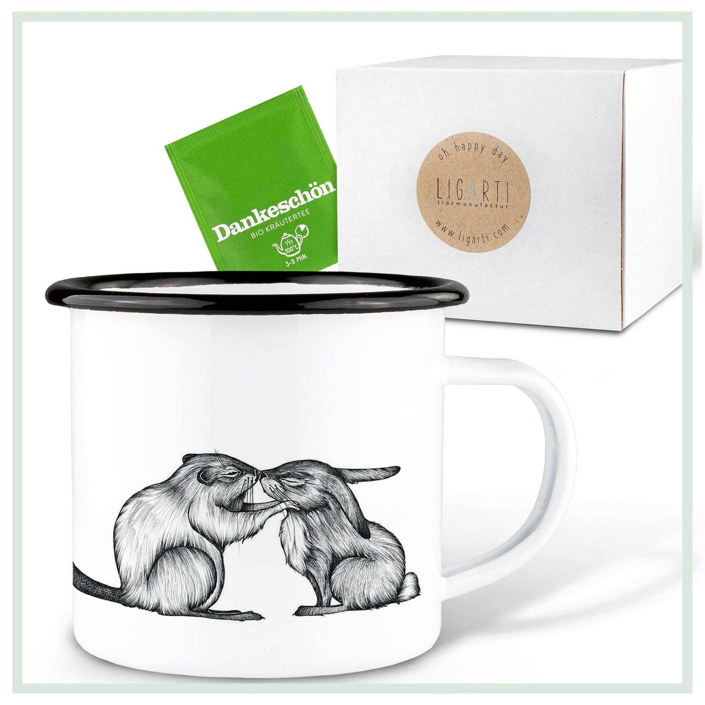 Taza de esmalte – Conejo y castor