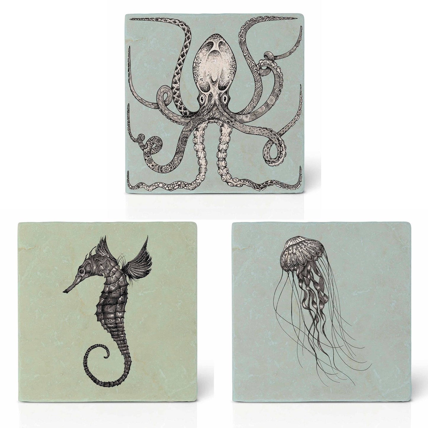 Posavasos de azulejos - Juego de 3 - Animales marinos
