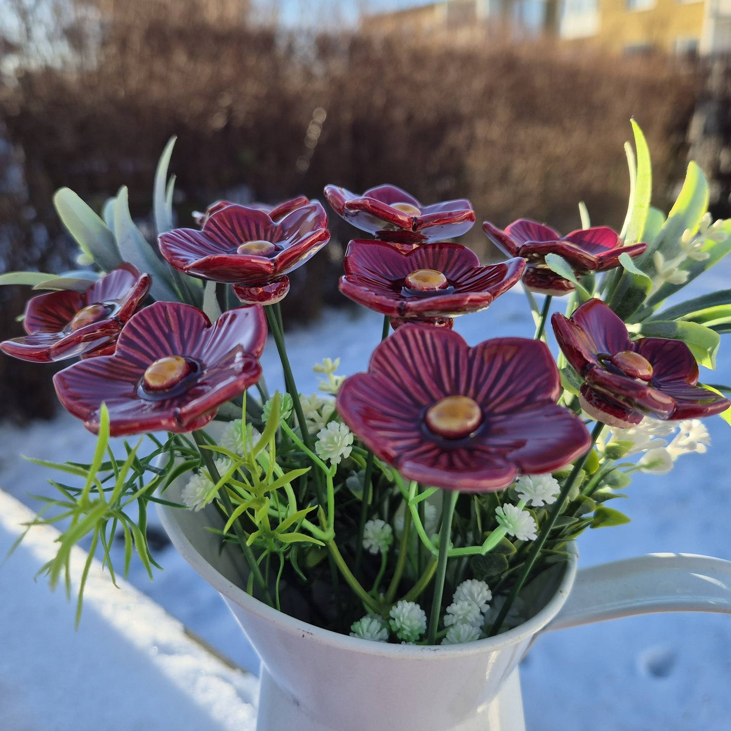 Petunia de cerámica burdeos, Estaca para plantas, Petunia en tallo