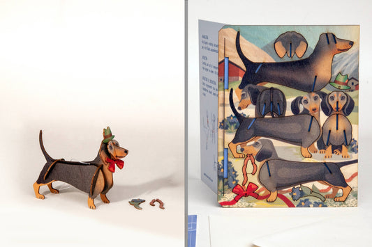 Tarjeta decorativa 3D de perro salchicha para manualidades