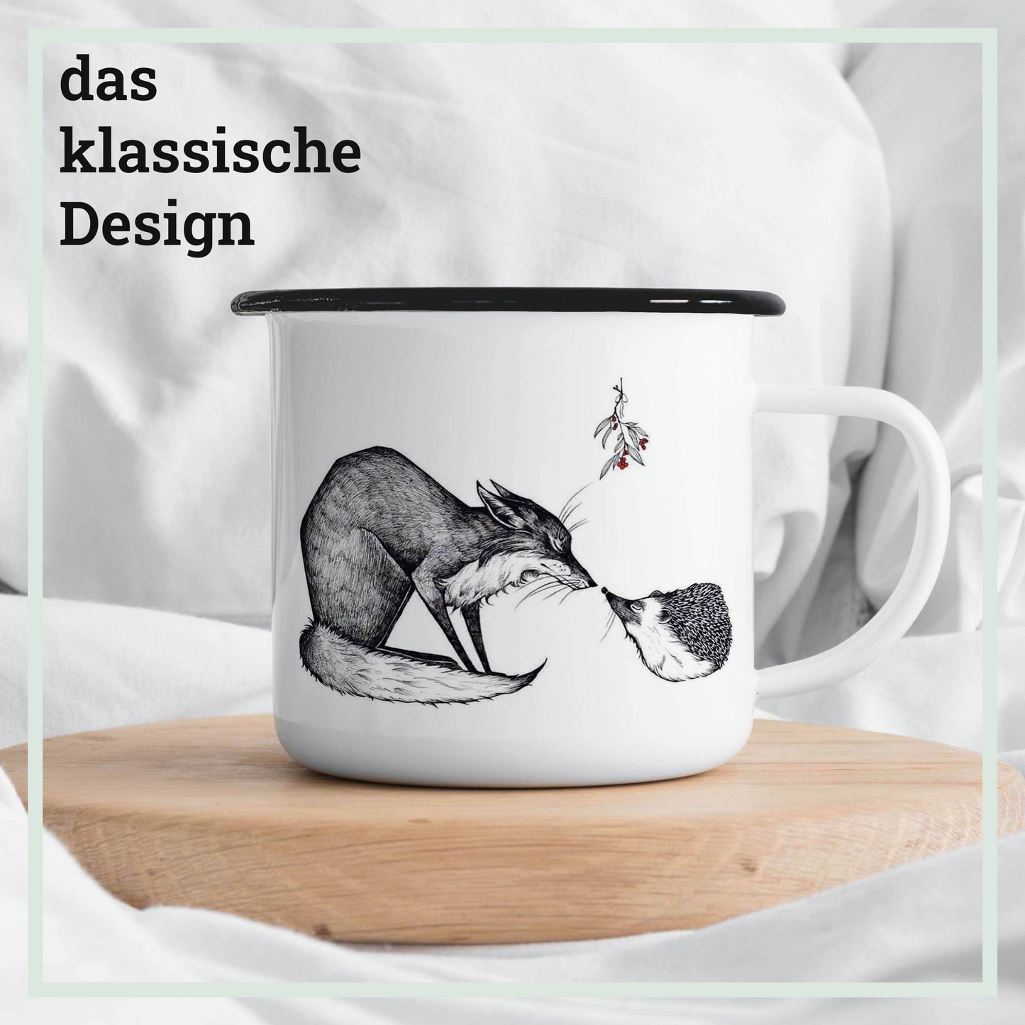 Taza de esmalte – Zorro y erizo