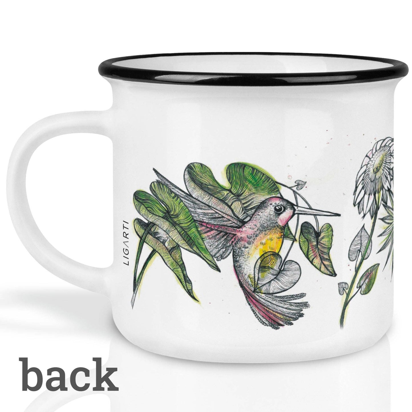 Taza de cerámica con colibríes — diseño jungla