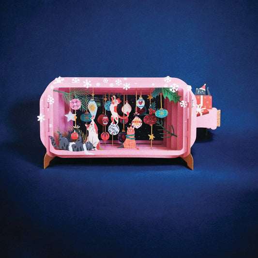 XMIB137 3D card with Christmas decorations and cats