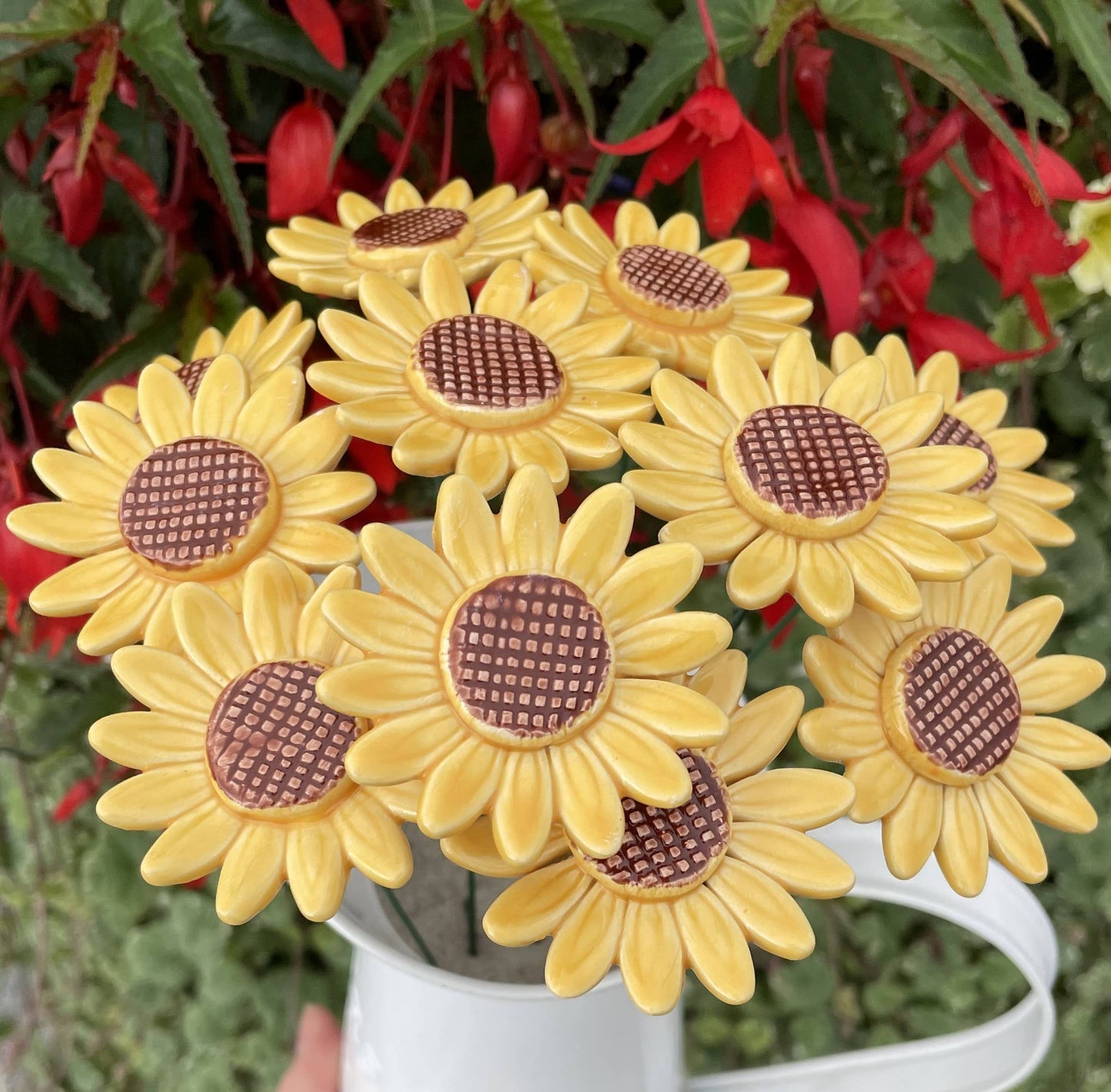 Flor de girasol de cerámica, estaca para plantas, girasol en el tallo