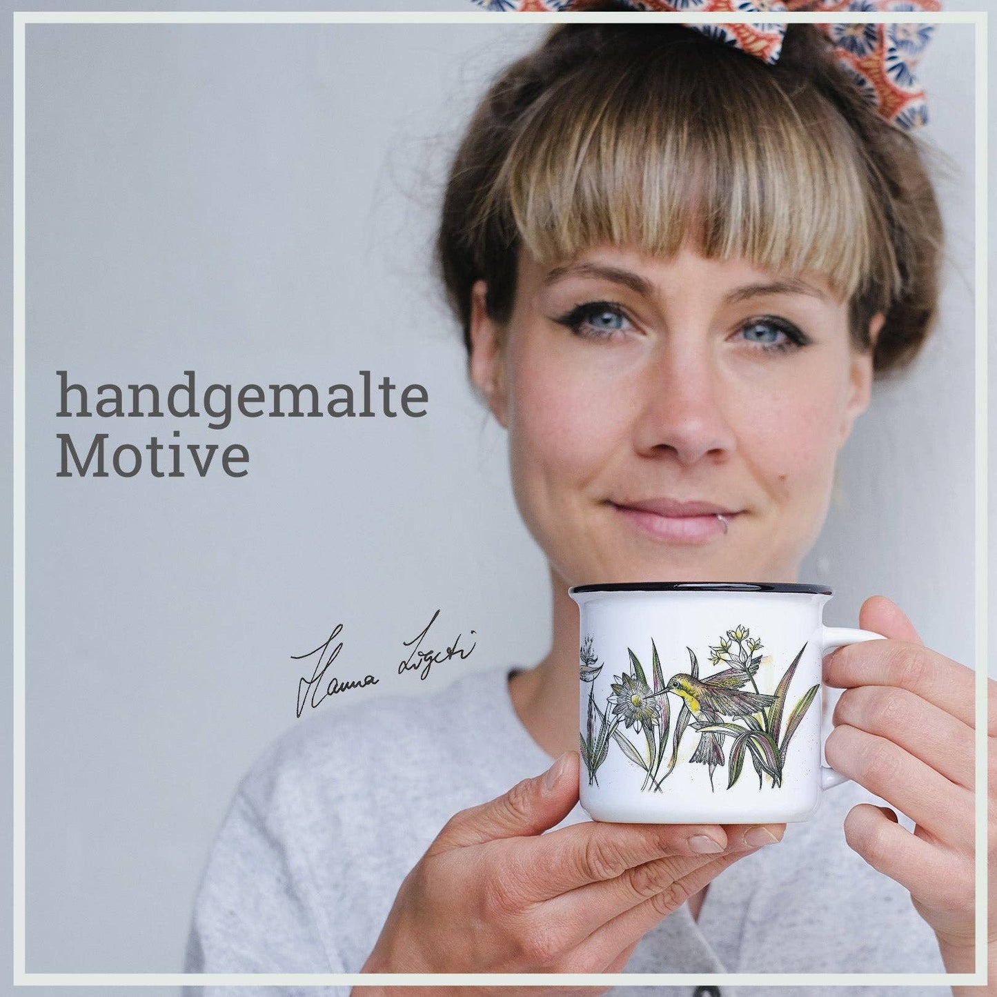Taza de cerámica con colibríes — diseño jungla