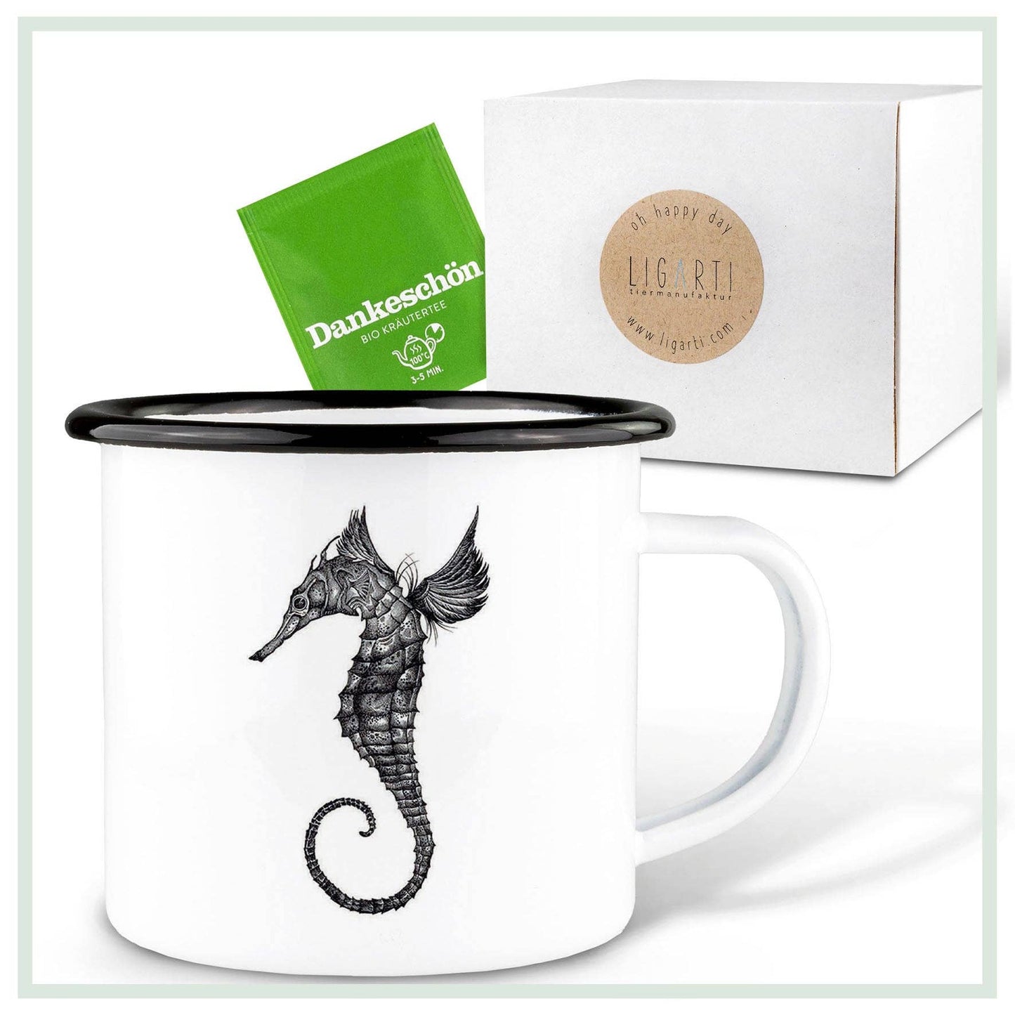Taza esmaltada – Caballito de mar