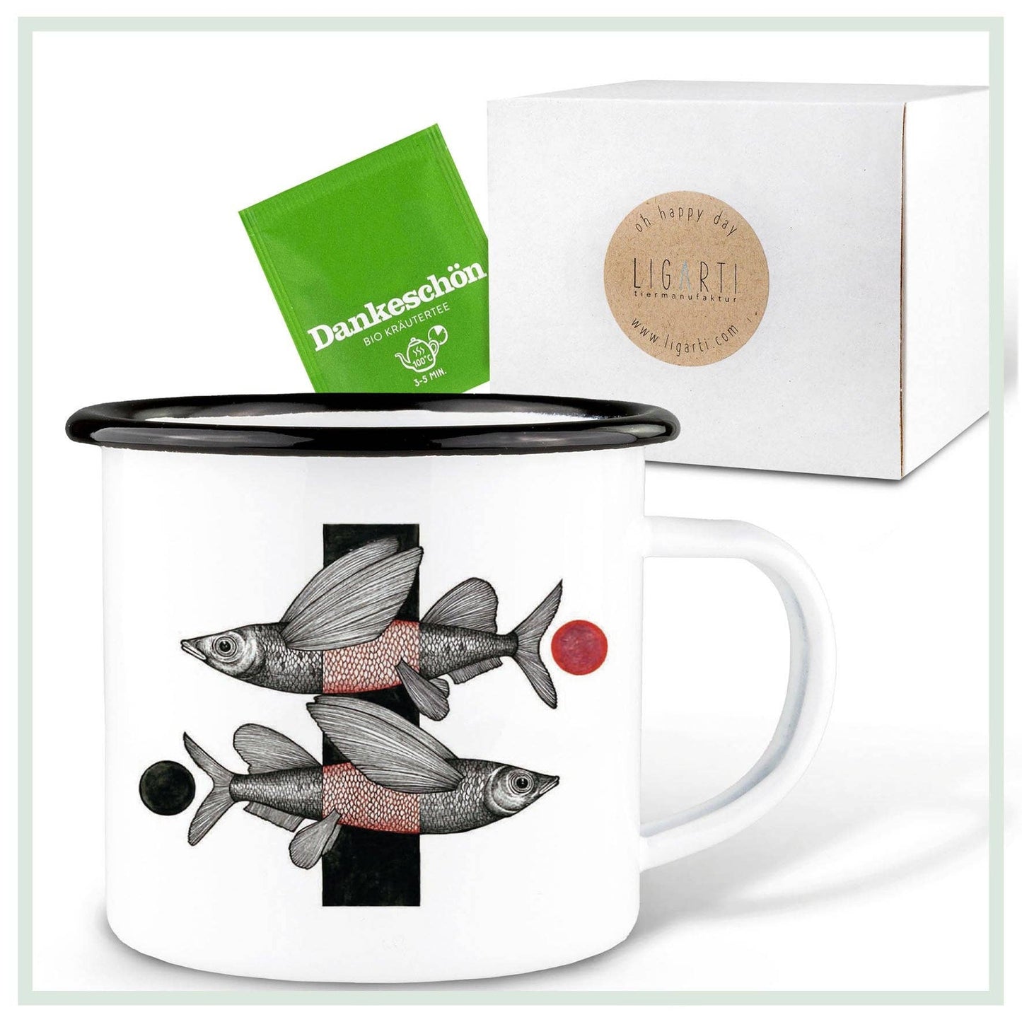 Taza de esmalte – Peces voladores