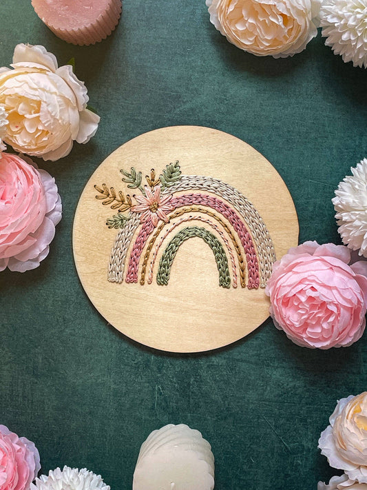 Kit de bordado floral arcoíris