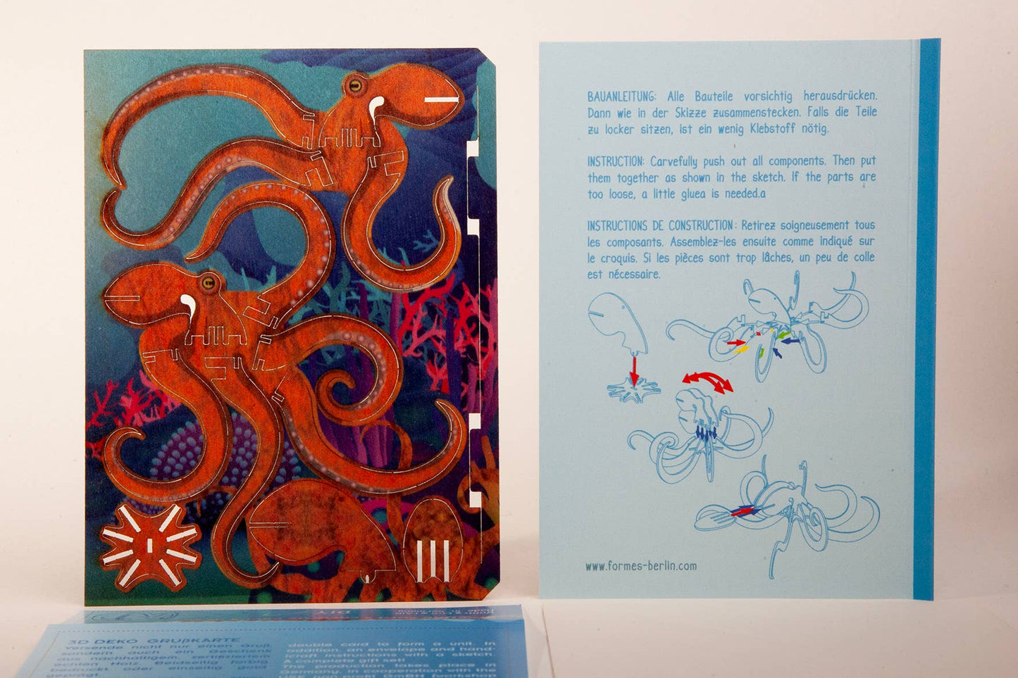 Tarjeta de felicitación decorativa 3D de pulpo