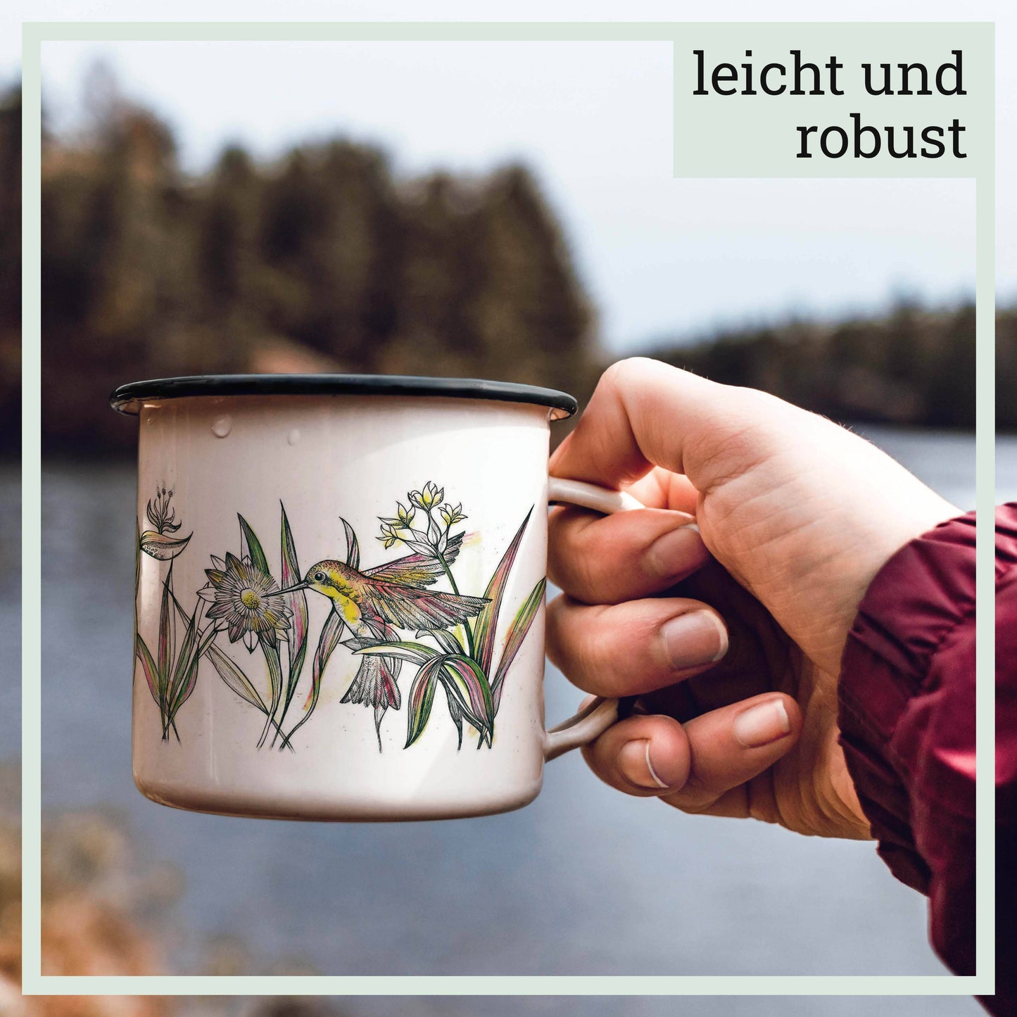Taza esmaltada – Colibríes de la selva