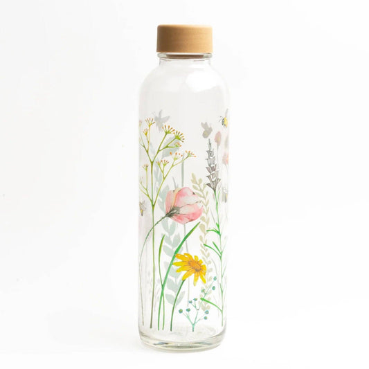 Glass Bottle - Flowers and Bees