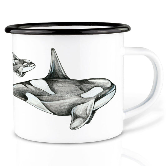 Taza esmaltada con orcas