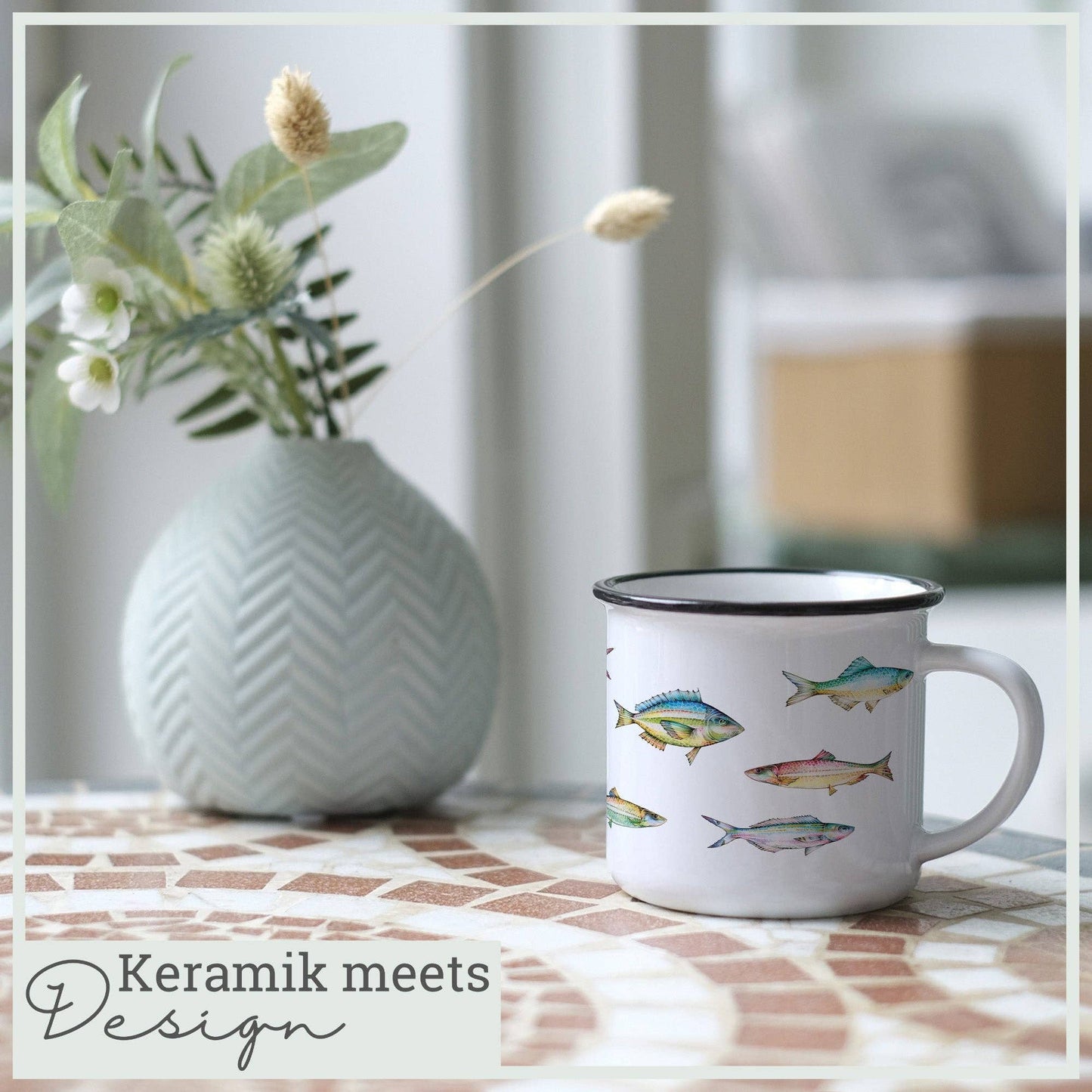 Taza de cerámica – cardumen de peces de colores