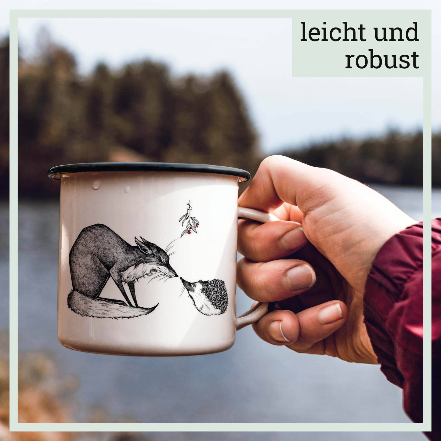 Taza de esmalte – Zorro y erizo