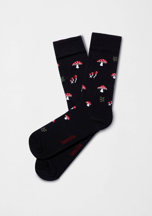 BeMushroom Black - 100% Organic Cotton Socks