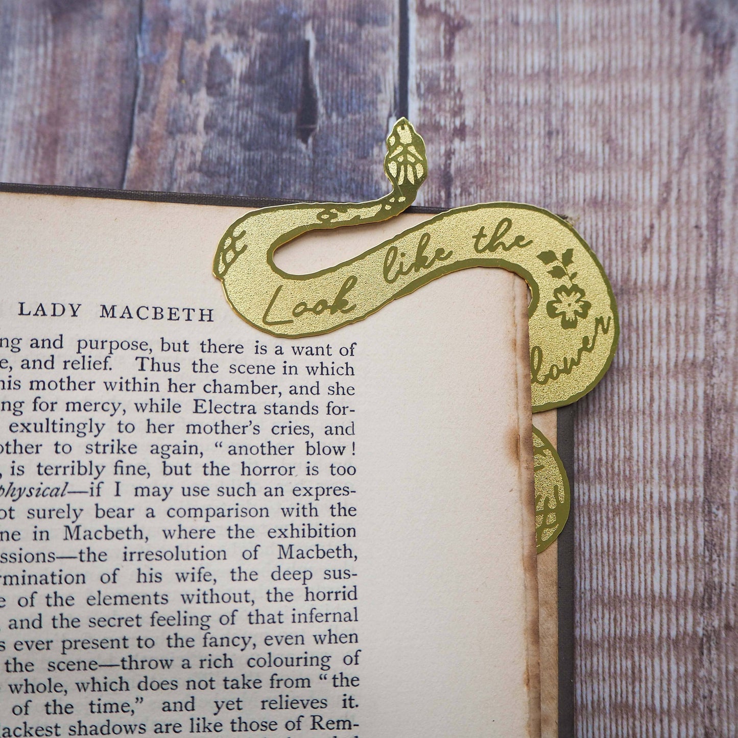 Marcador de libros de latón con serpiente Lady Macbeth de Shakespeare