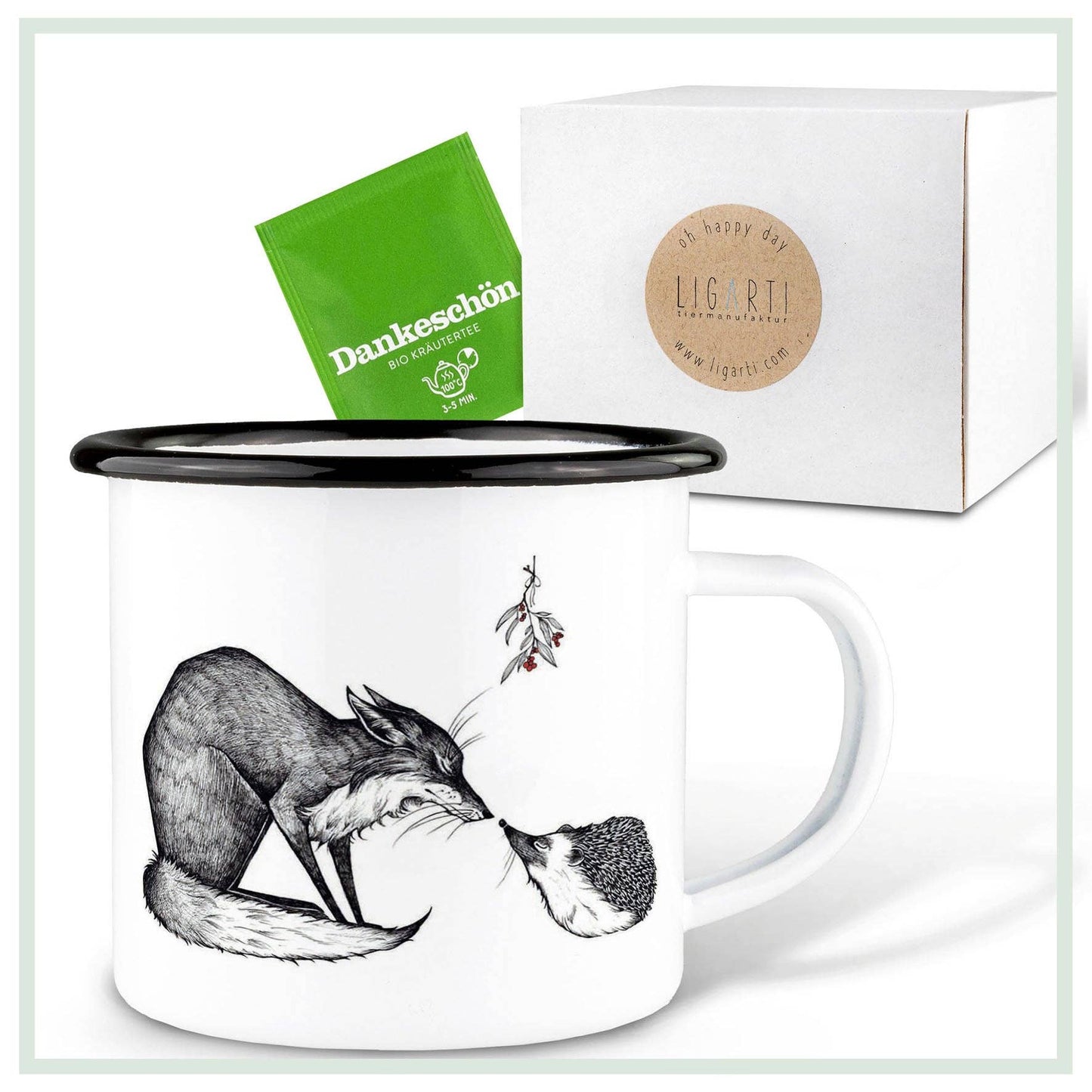 Taza de esmalte – Zorro y erizo