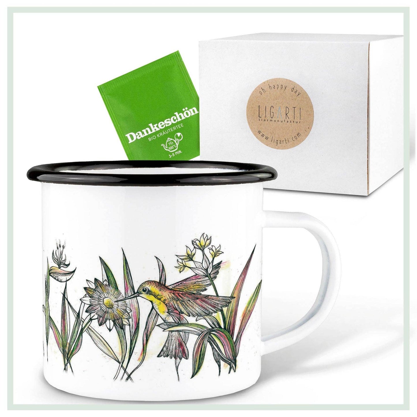Taza esmaltada – Colibríes de la selva
