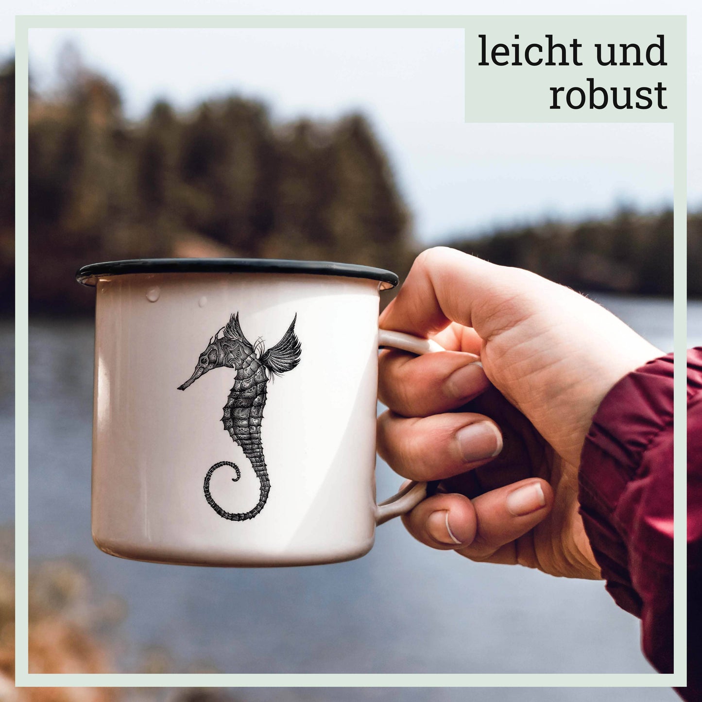 Taza esmaltada – Caballito de mar