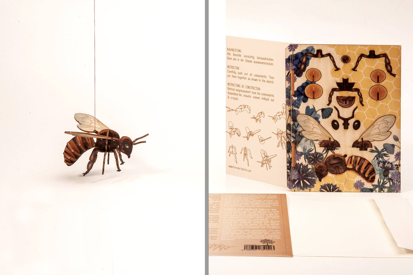 Abeja — tarjeta de felicitación de madera con rompecabezas 3D