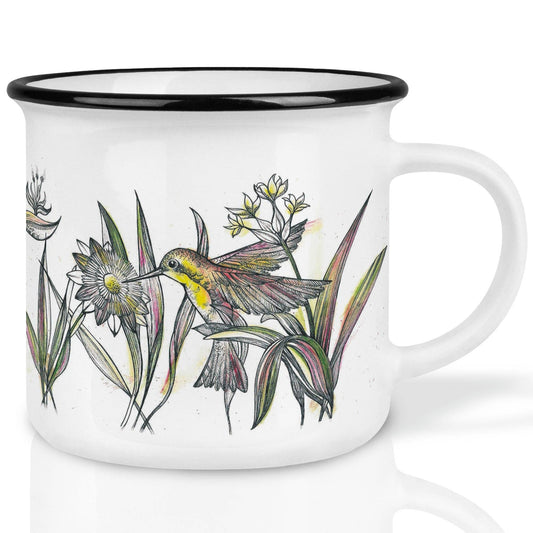 Ceramic mug with hummingbirds — jungle design
