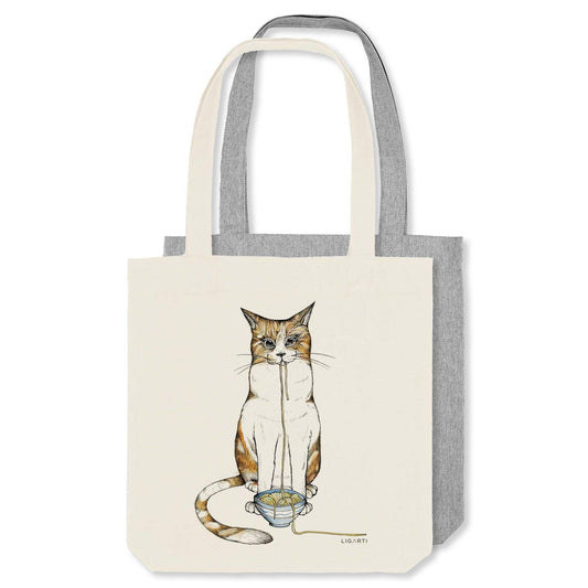 Bolsa de yute artística con gato ramen