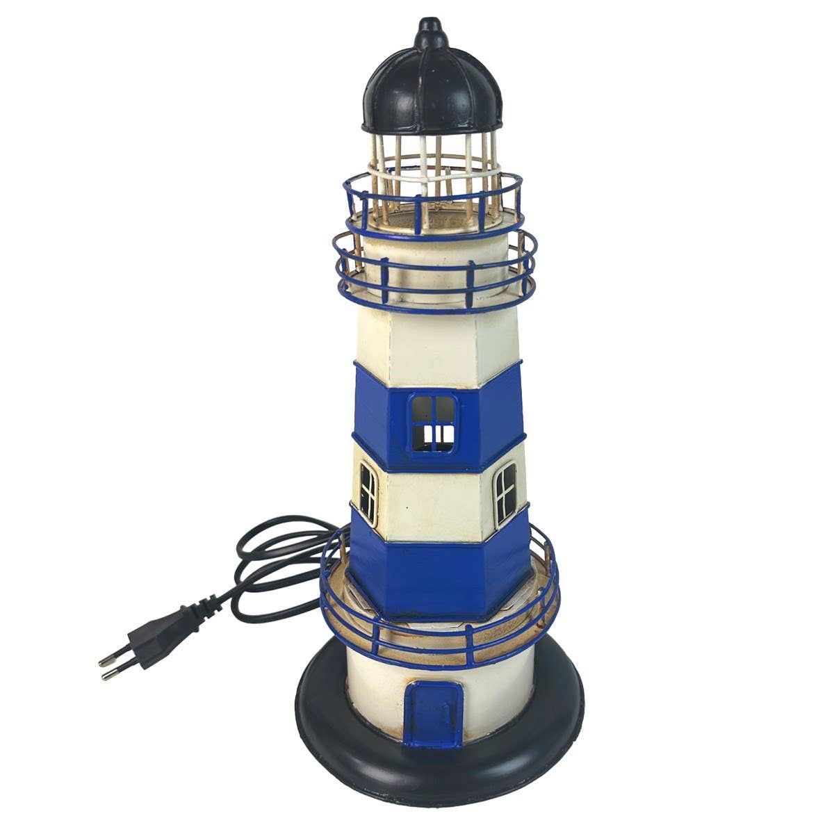 Lámpara faro marinero de metal crema y azul 31 cm Mod. 40644