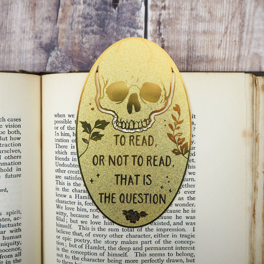Marcapáginas de latón con diseño de calavera de Shakespeare Hamlet «To Read Or.»