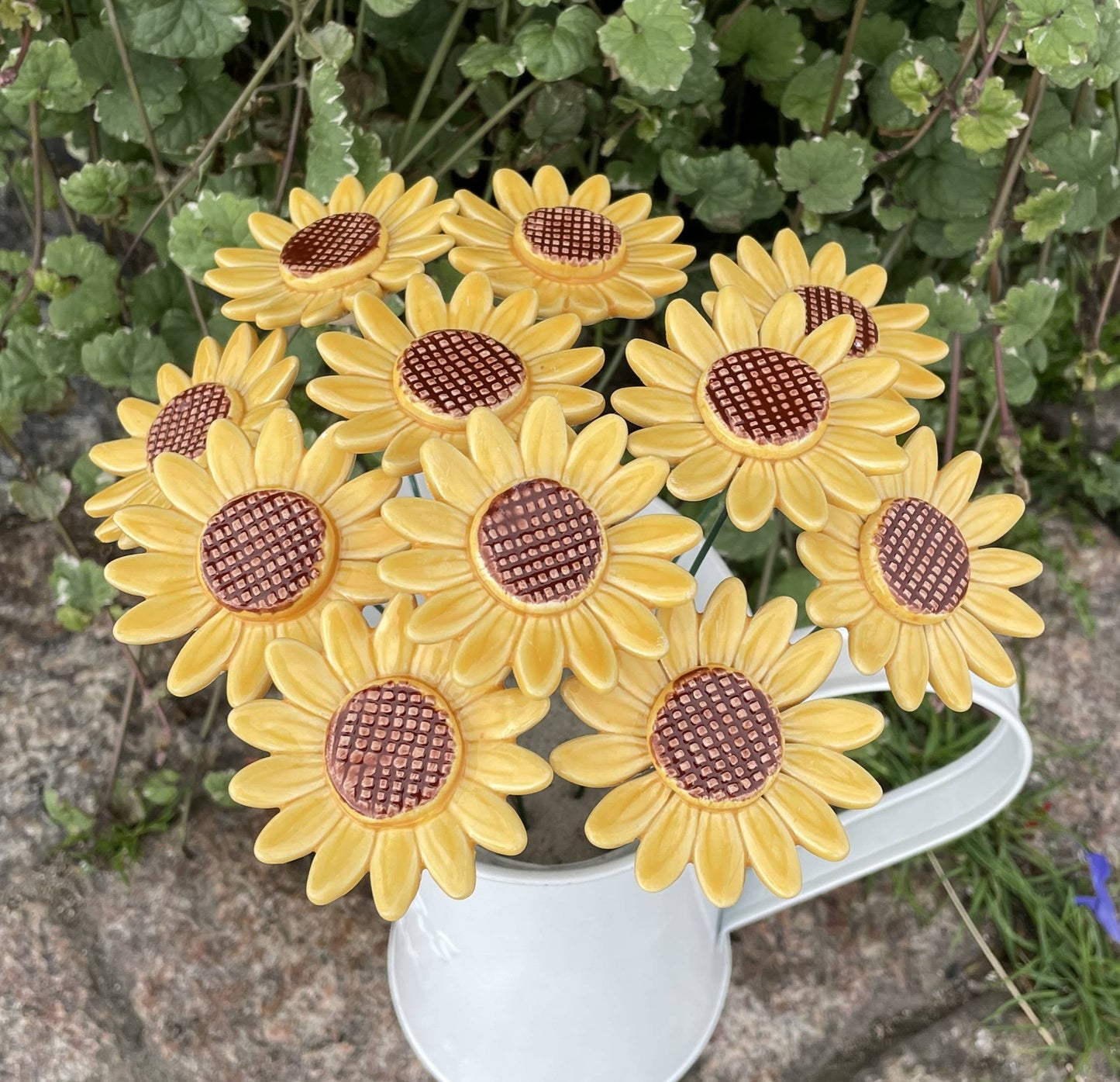 Flor de girasol de cerámica, estaca para plantas, girasol en el tallo