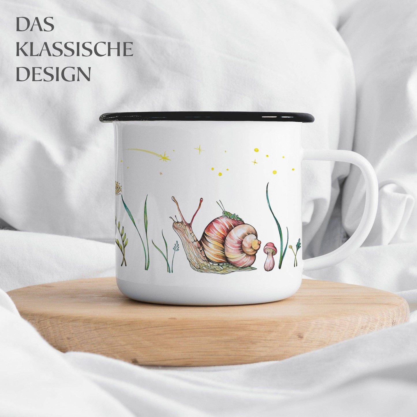 Taza esmaltada – Observador de estrellas - Saltamontes y caracol