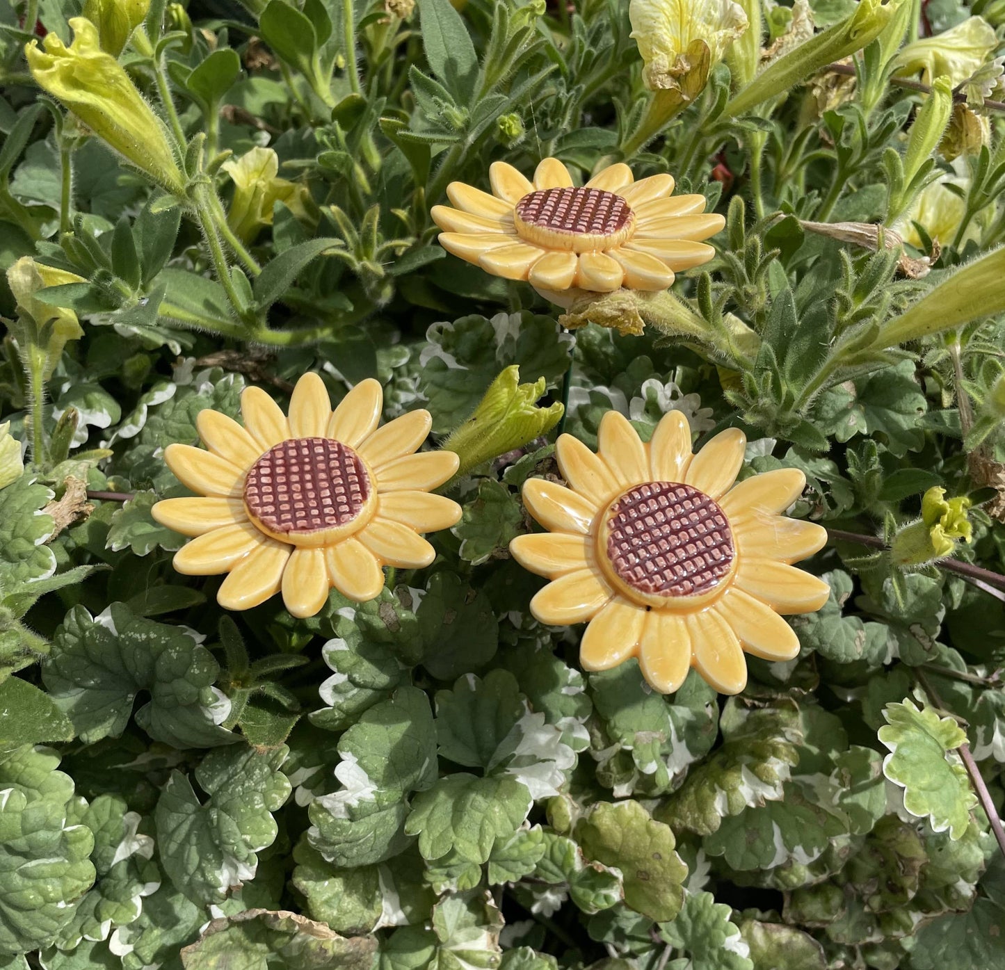 Flor de girasol de cerámica, estaca para plantas, girasol en el tallo