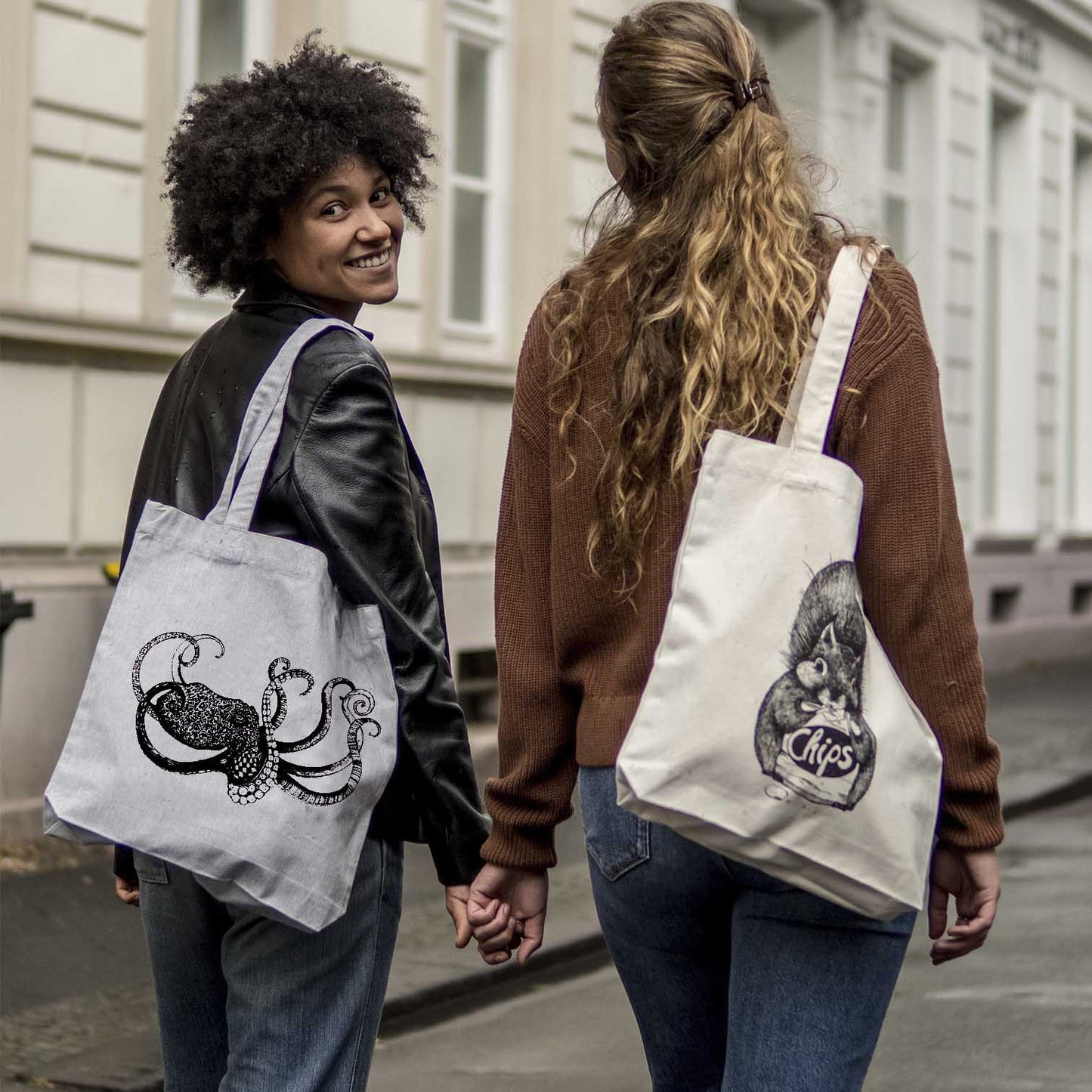Bolsa de yute [Reciclaje] - pulpo - gris