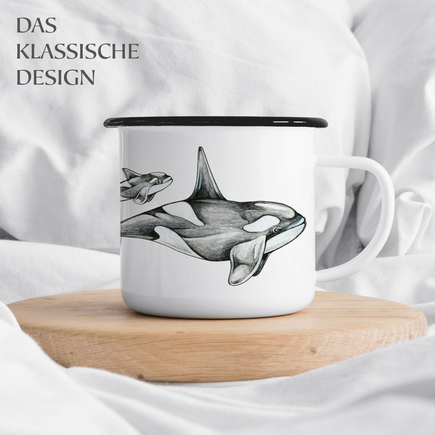 Taza esmaltada con orcas