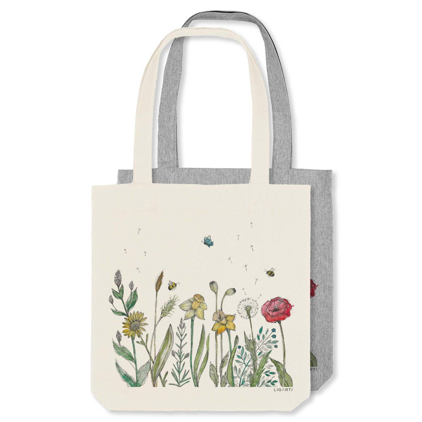 Bolsa de yute con diseño de pradera de flores