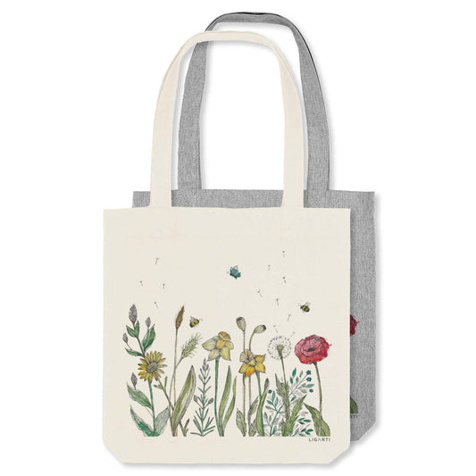 Bolsa de yute con diseño de pradera de flores
