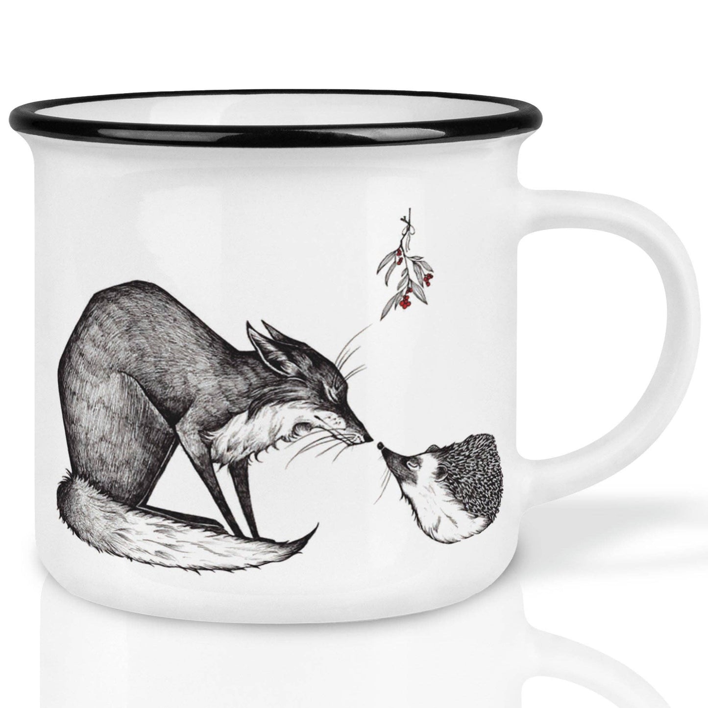 Taza de cerámica con zorro y erizo