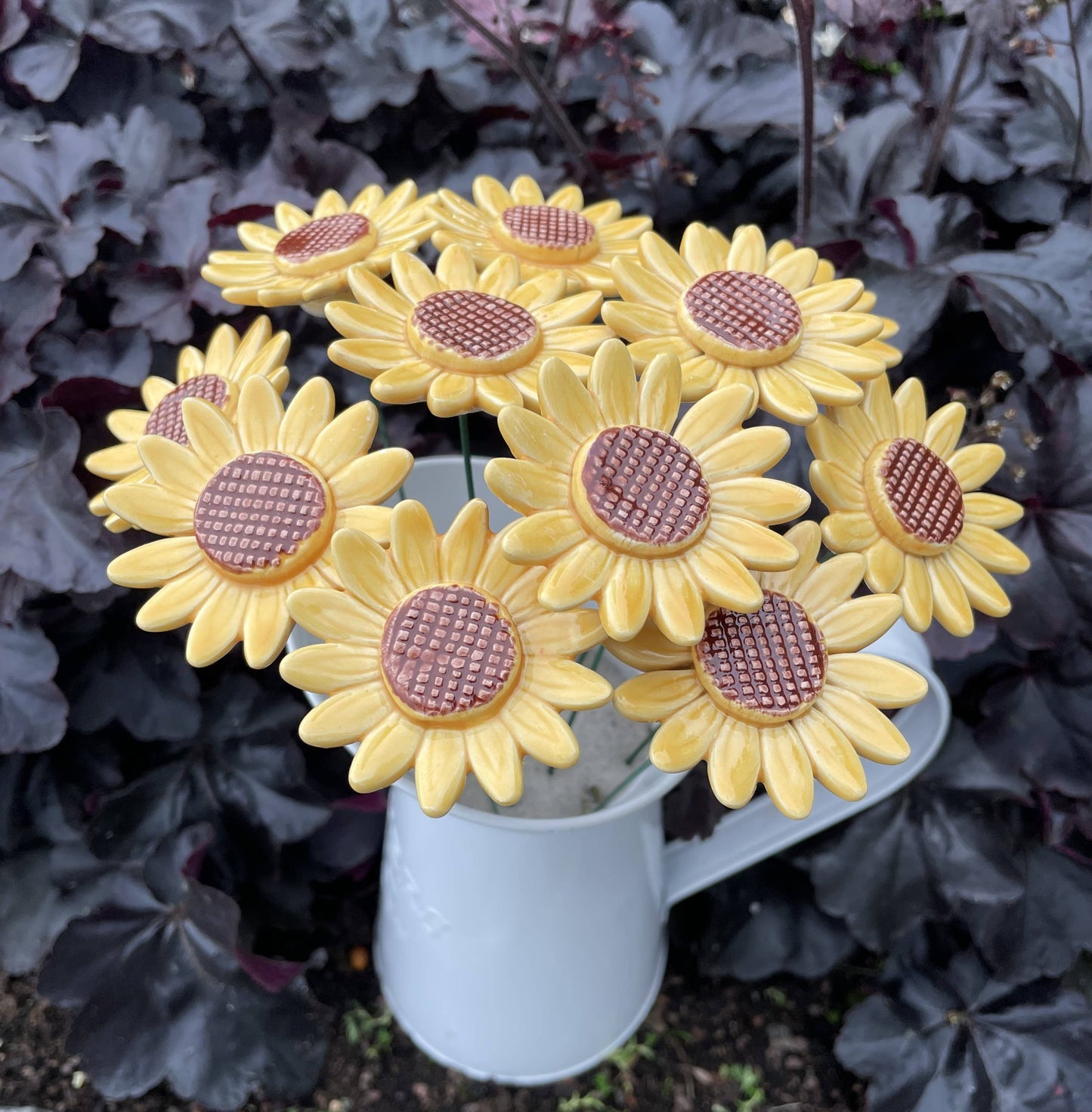 Flor de girasol de cerámica, estaca para plantas, girasol en el tallo