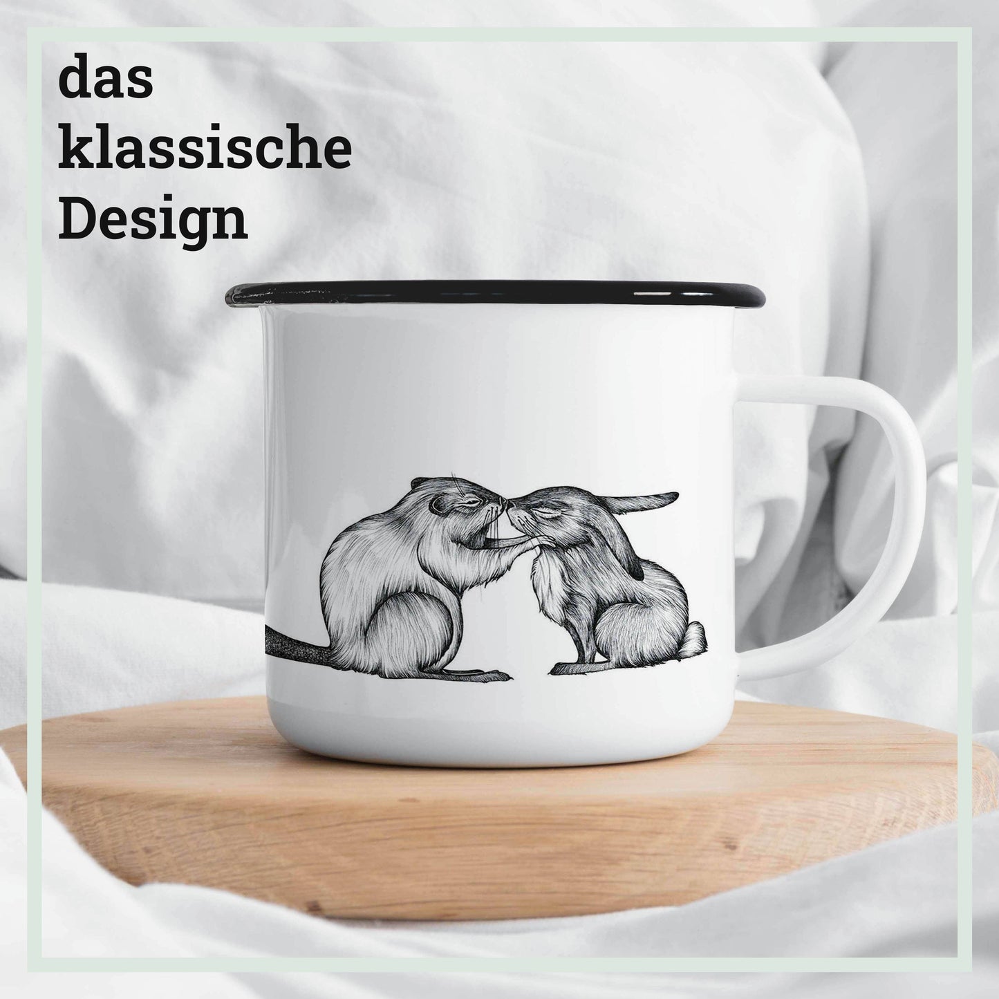 Taza de esmalte – Conejo y castor