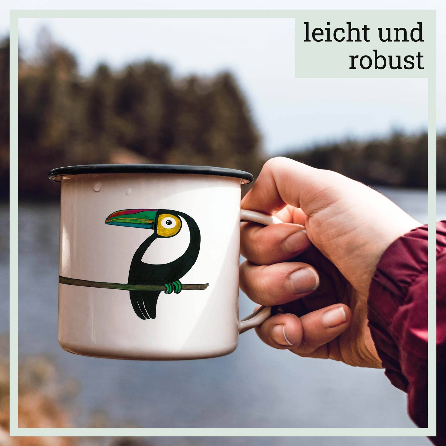 Taza esmaltada – Pareja de tucanes