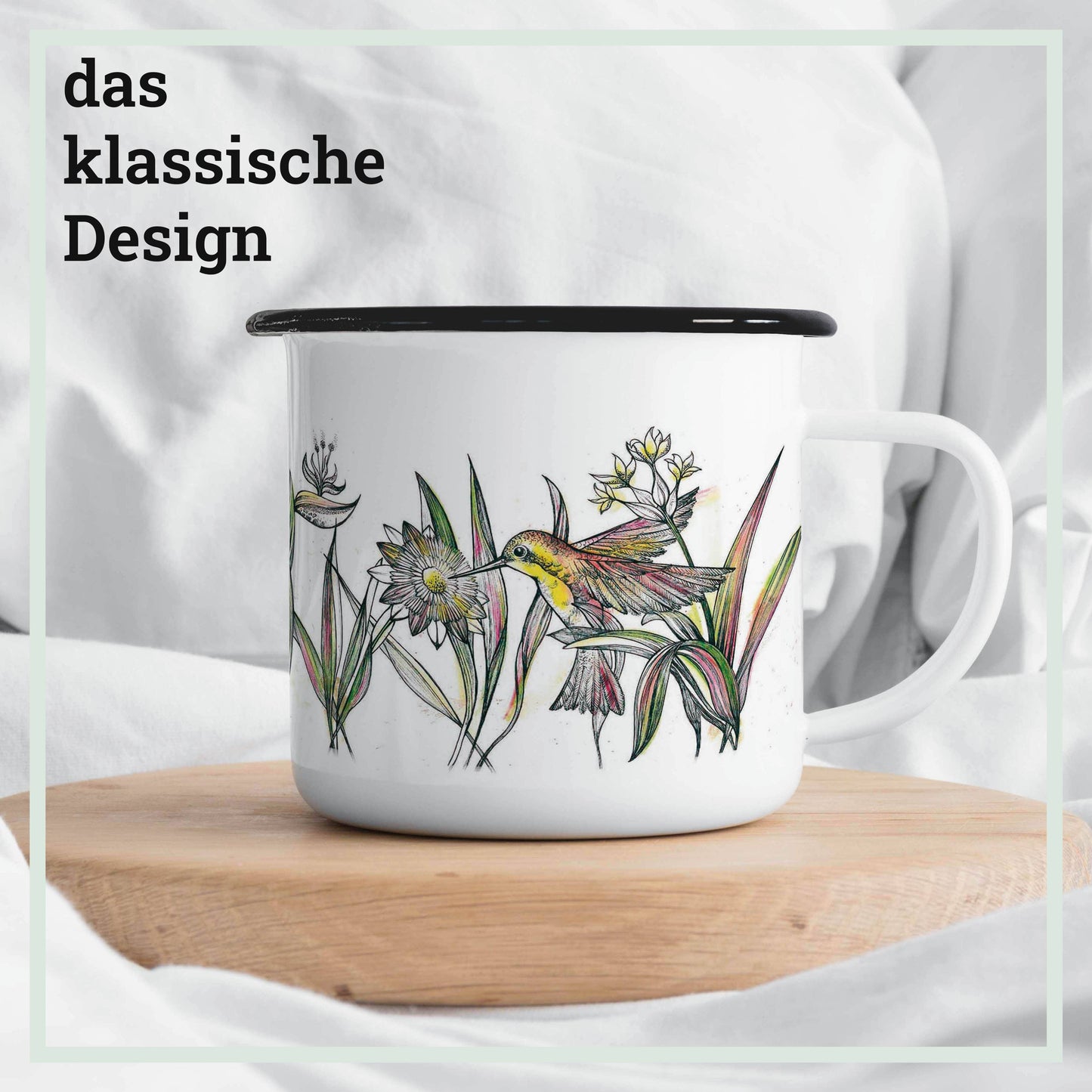 Taza esmaltada – Colibríes de la selva