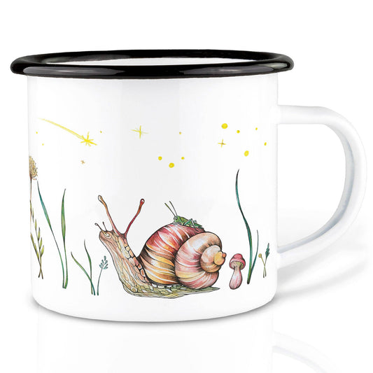 Taza esmaltada – Observador de estrellas - Saltamontes y caracol